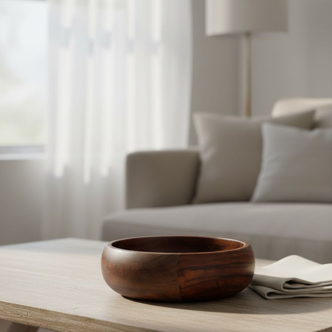 Curved Bowl: Sustainable Acacia Wood Dining Essential